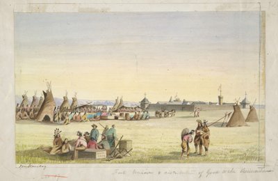 Fort Union en verdeling van goederen aan de Assiniboin door John Mix Stanley