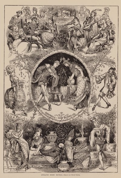Twaalfde nacht feest (gravure) door John Moyr Smith