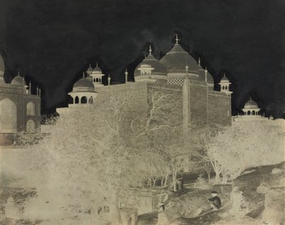 Taj Mahal, achteraanzicht van het rusthuis, met figuur door John Murray