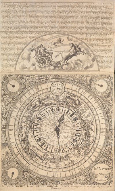 Een astronomische en chronologische klok die alle nuttigste delen van een almanak toont door John Naylor