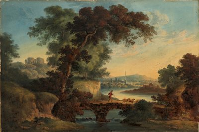 Landschap met Kasteel en Brug, rond 1808-20 door John Oldfield