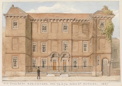 Oude Jacobijnse woningen, nr. 72 en 74, High Street, Putney, Londen, 1887 door John Phillipp Emslie