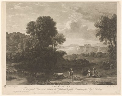 Landschap met kudde en herders bij een doorwaadbare plaats The Waders (title on object) door John Pye (I)