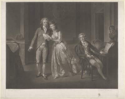Portret van Louise, prinses van Oranje-Nassau, Willem I Frederik, koning der Nederlanden, en Frederik, prins van Oranje-Nassau door John Raphael Smith