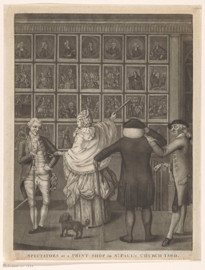 Vier personen voor de etalage van prenthandel Carrington Bowles te Londen door John Raphael Smith