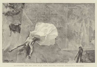 Illustratie van het nieuwe verhaal van H. Rider Haggard, getiteld Montezuma