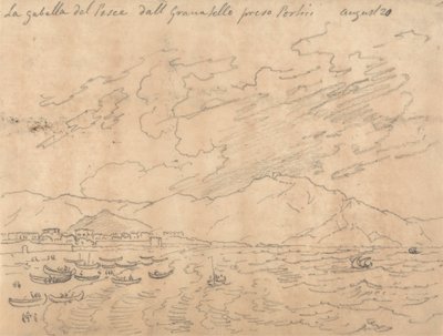 La Gabella del Pesce dall Granabello Preso Portici, 20 augustus door John Robert Cozens