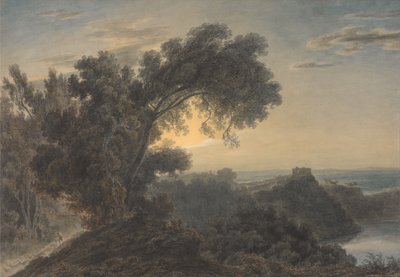 Het meer van Albano en kasteel Gandolfo door John Robert Cozens