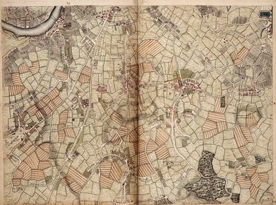 Kaart van Vauxhall, Clapham, Peckham en Dulwich door John Rocque