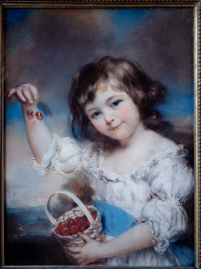 Portret van een klein meisje in de mand met kersen door John Russell