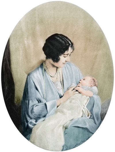 Koningin Elizabeth met prinses Elizabeth in 1926 door John Saint Helier Lander
