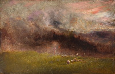 Schapen in een storm (olieverf op paneel) door John Samuel Raven