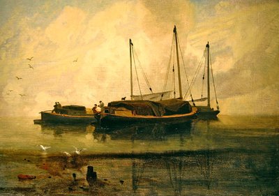 Boten voor Anker, Bladon Water, Norfolk door John Sell Cotman