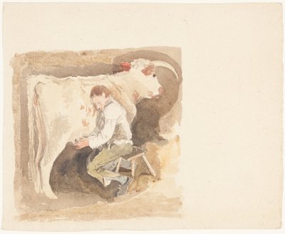 Jongen die een koe melkt door John Sell Cotman