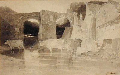 Brug en koeien door John Sell Cotman
