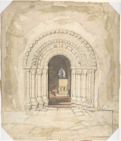 Deuropening, kerk van Heckingham door John Sell Cotman