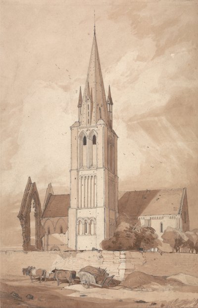 Kerk van Douvres, Normandië door John Sell Cotman