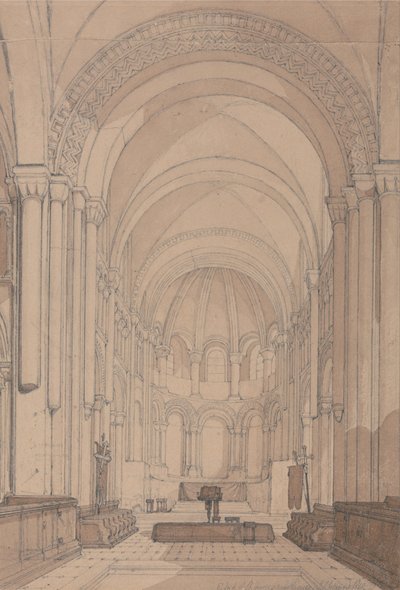 Oostkant van de abdijkerk van Saint-Georges de Boscherville, bij Rouen, Normandië door John Sell Cotman