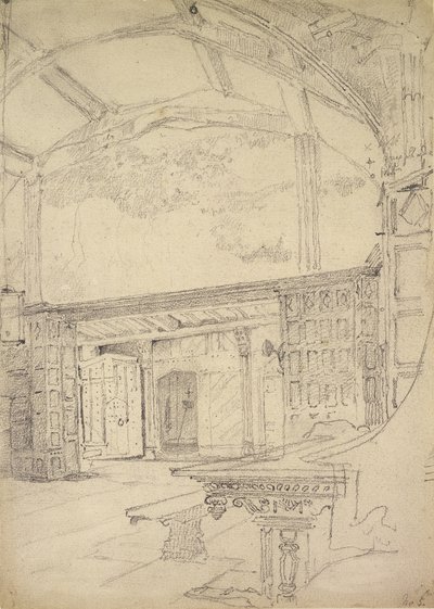 Interieur van de Grote Zaal, Little Moreton Hall, Cheshire door John Sell Cotman