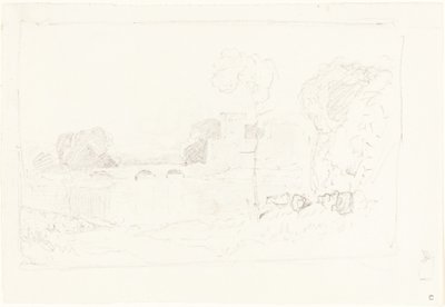 Landschapsschets met Brug en Kasteel door John Sell Cotman