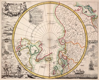 Polaire projectiekaart met poolcirkel, c.1680 door John Seller
