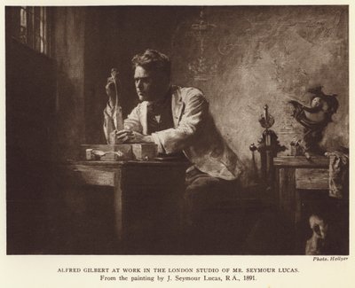 Alfred Gilbert, Engelse beeldhouwer (fotogravure) door John Seymour (after) Lucas