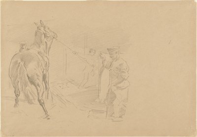 Man die een Paard in een Stal Trekt, 1918 door John Singer Sargent