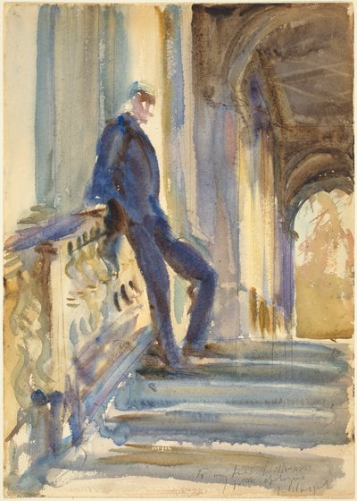 Sir Neville Wilkinson op de Trappen van de Palladiaanse Brug bij Wilton House door John Singer Sargent