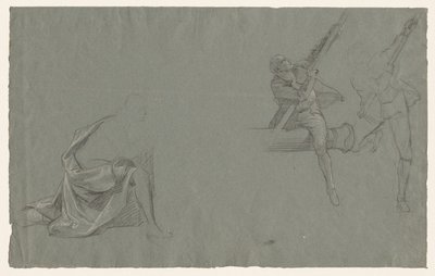 Draperiestudie; twee figuren die een paal trekken door John Singleton Copley