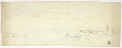 Panoramisch uitzicht op kustplaats door John Skinner Prout