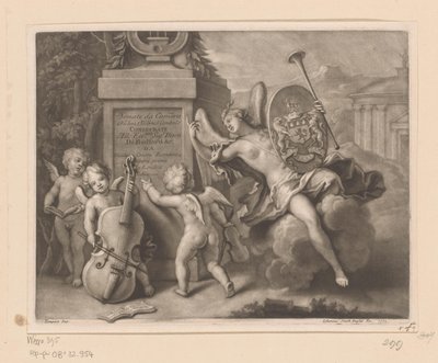 Engelen met muziekinstrumenten bij een monument door John Smith