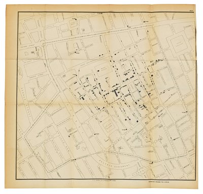Een kaart uit "Over de wijze van communicatie van cholera", 1855 door John Snow