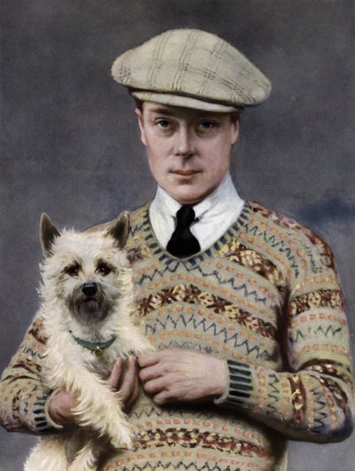 Portret van koning Edward VIII, met een favoriete hond door John St. Helier (after) Lander