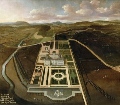 Zuidelijk uitzicht op Hampton Court, Herefordshire, c.1705 door John Stevens