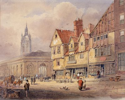 Oude gebouwen, Union Street en Corn Exchange voor het stadhuis werd gebouwd door John Storey