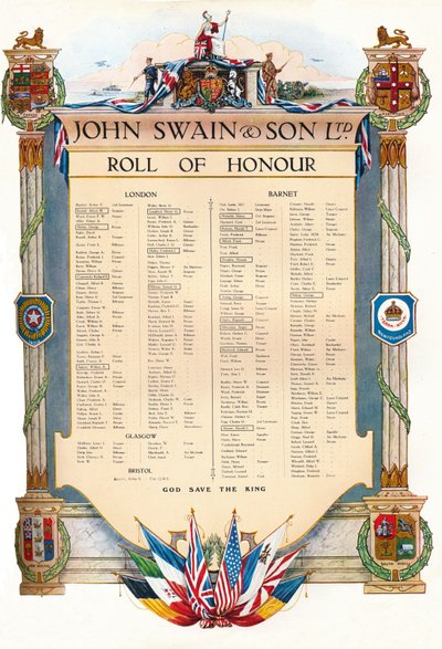 John Swain & Son Ltd. Erelijst, 1917 door John Swain and Son
