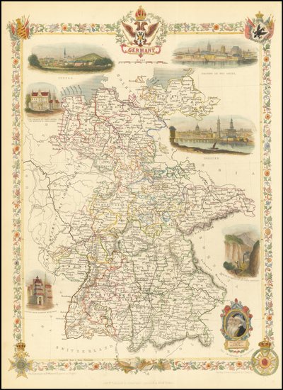 1851 kaart van Duitsland door John Tallis