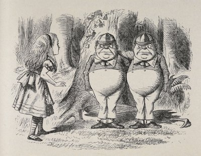Alice ontmoet Tweedle Dee en Tweedle Dum voor het eerst door John Tenniel