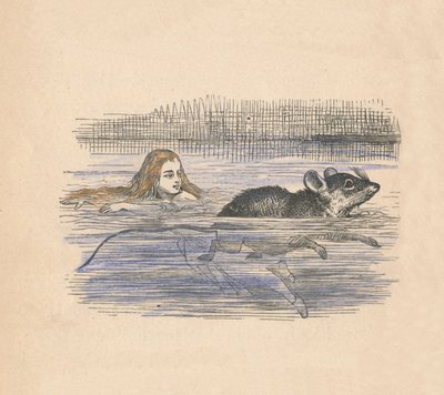 Alice zwemt met een muis in een poel, 1889 door John Tenniel