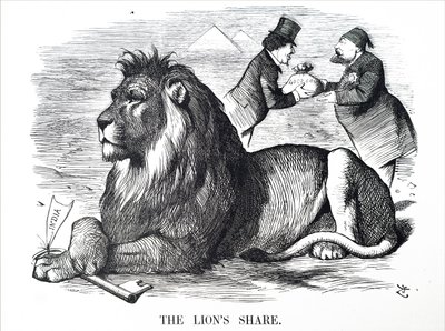 De Britse regering machtigt de Rothschilds om aandelen van het Suezkanaal te kopen door John Tenniel
