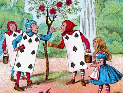 De speelkaarten schilderen de rozenstruiken, ca. 1910 door John Tenniel