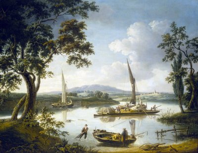 Uitzicht op de Theems in Shillingford (Engeland), met Dorchester Abbey aan de horizon door John Thomas Serres