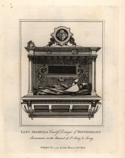 Grafbeeld of Lady Arabella, Gravin Weduwe van Nottingham, in het koor van St Mary le Savoy door John Thomas Smith