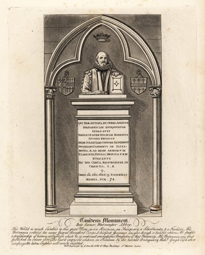 Grafmonument voor de Elizabethaanse antiquair en herald William Camden, overleden 1623, in Poets Corner, Westminster Abbey door John Thomas Smith