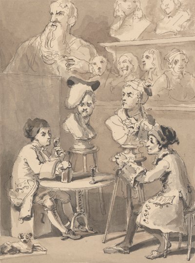 Hogarth zit voor Roubiliac voor zijn buste door John Thomas Smith