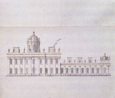 Castle Howard, Yorkshire: Een Schematische Potloodschets die de Ontwikkeling van de Voorhofvleugels toont, c.1699 door John Vanbrugh