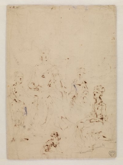 Schets voor een familieportretgroep, verso door John Vanderbank