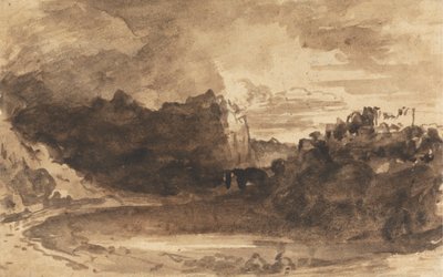 Romantisch Landschap met Kliffen en een Kasteel door John Varley