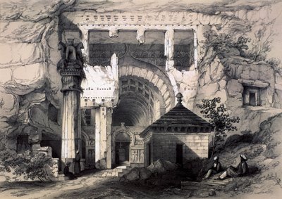 Karli, ingang van de Grote Chaitya-grot, 1845 door John Weale