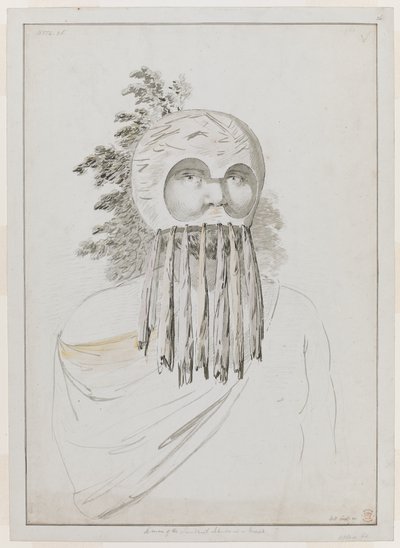 Een man van de Sandwich-eilanden in een masker. door John Webber